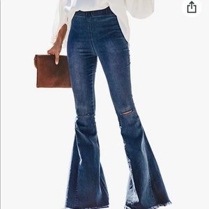 Elastic waistband, flare jeans